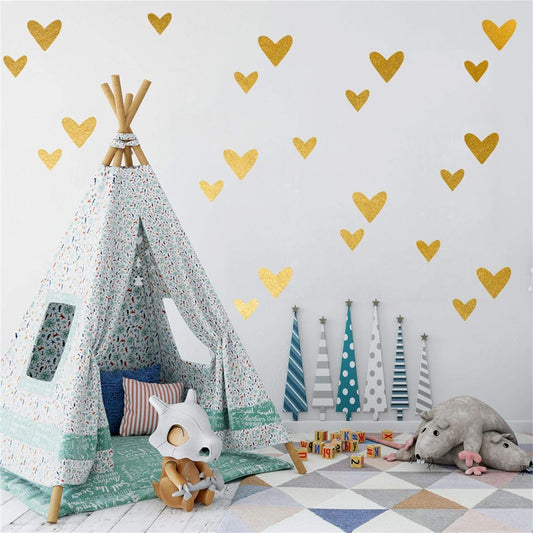 126 Pcs Loving Heart Wall Decal, Gold Wall Decor for Girls Bedroom Decor Vinyl Stickers Removable Easy Paste Kids Room Decor for Girls Boys, Living Room Wall Decor Nursery Decor Wall…