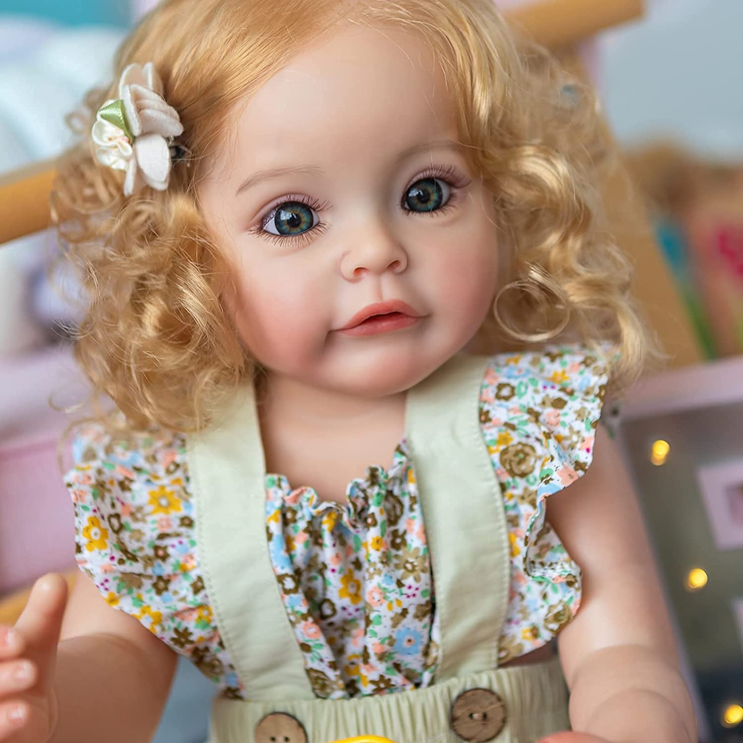 22 Inch Reborn Baby Dolls Soft Silicone Vinyl Lifelike Toddler Dolls with Blonde Hair Washable Girls Toy Best Birthday for Kids Age 3+