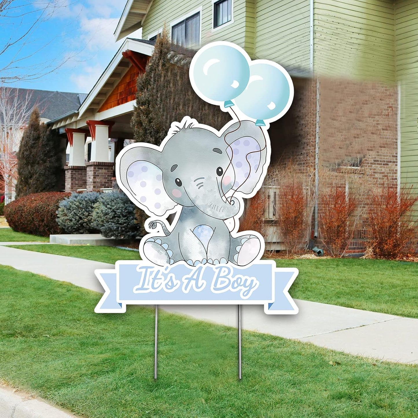 Blue Elephant with Balloons It'S a Boy Yard Sign with Stake for Baby Shower Decorations