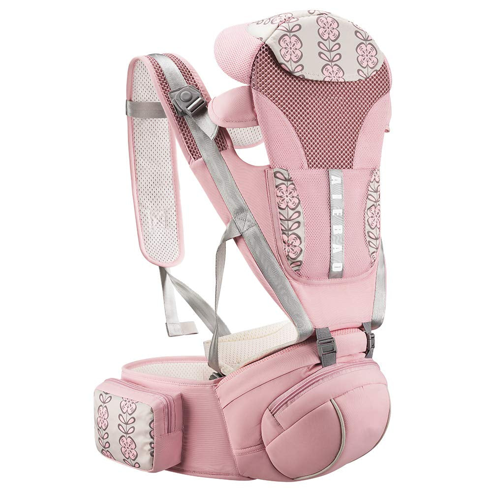 Yuleyard Baby Carrier with Hip Seat, Baby Carrier Newborn to Toddler with Lumbar Support Child 7-33 Lbs and Cool Air Mesh, Safety Comfort Baby Holder Carrier (Pink)