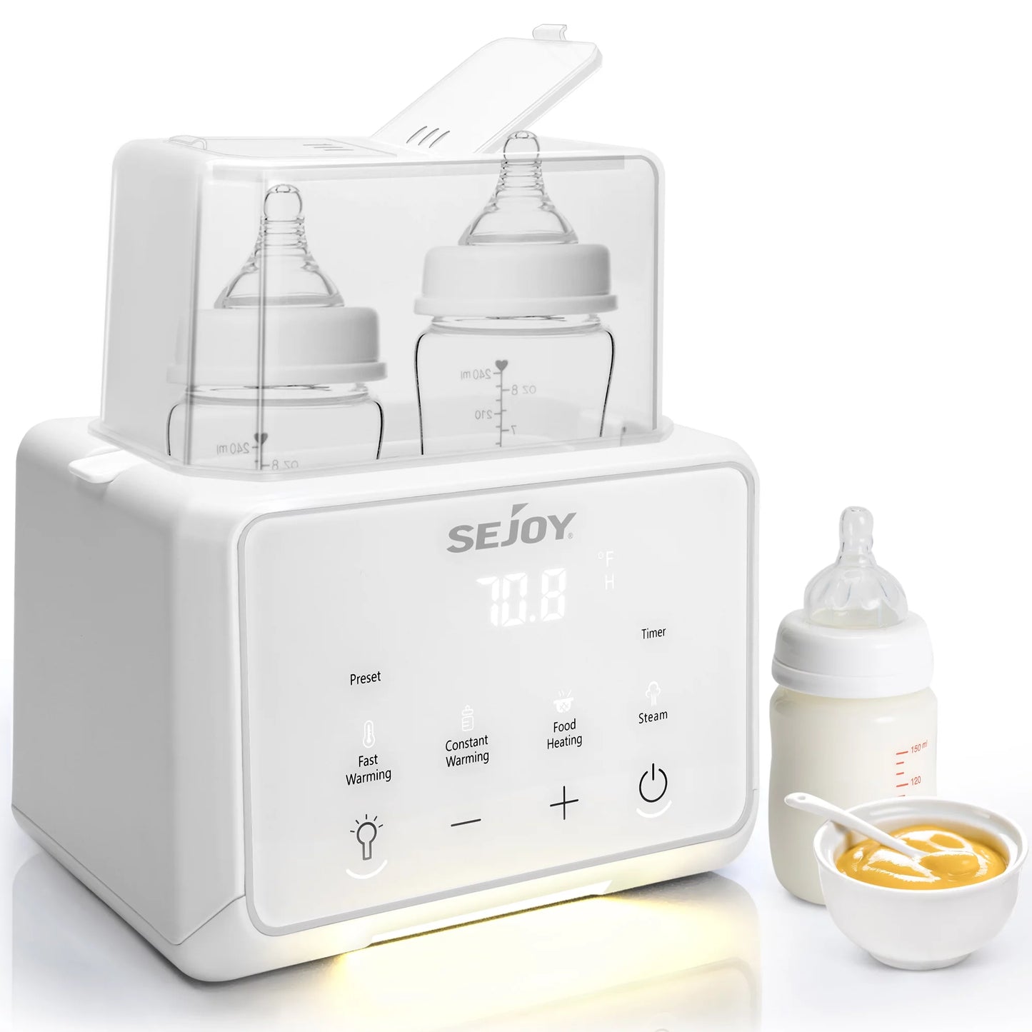 Baby Bottle Warmer, Fast Baby Food Heater for Breast Milk and Formula, Steam Sterilizer, White