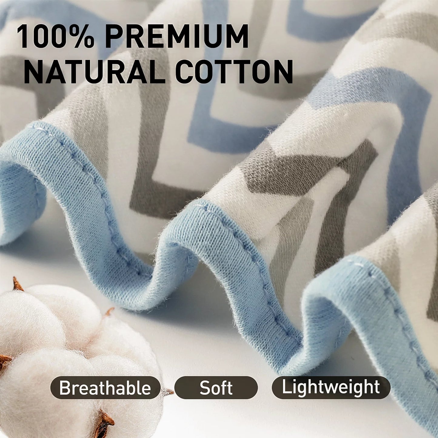 Organic Cotton Swaddle 3-Pack for 0-3 Months Newborn Infant Boys Girls, Blue Elephants