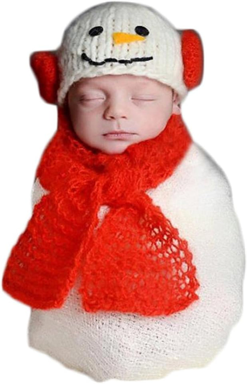 Christmas Newborn Baby Photo Prop Boy Girl Photo Shoot Outfits Crochet Costume Unisex Cute Infant Snowman Hat Scarf