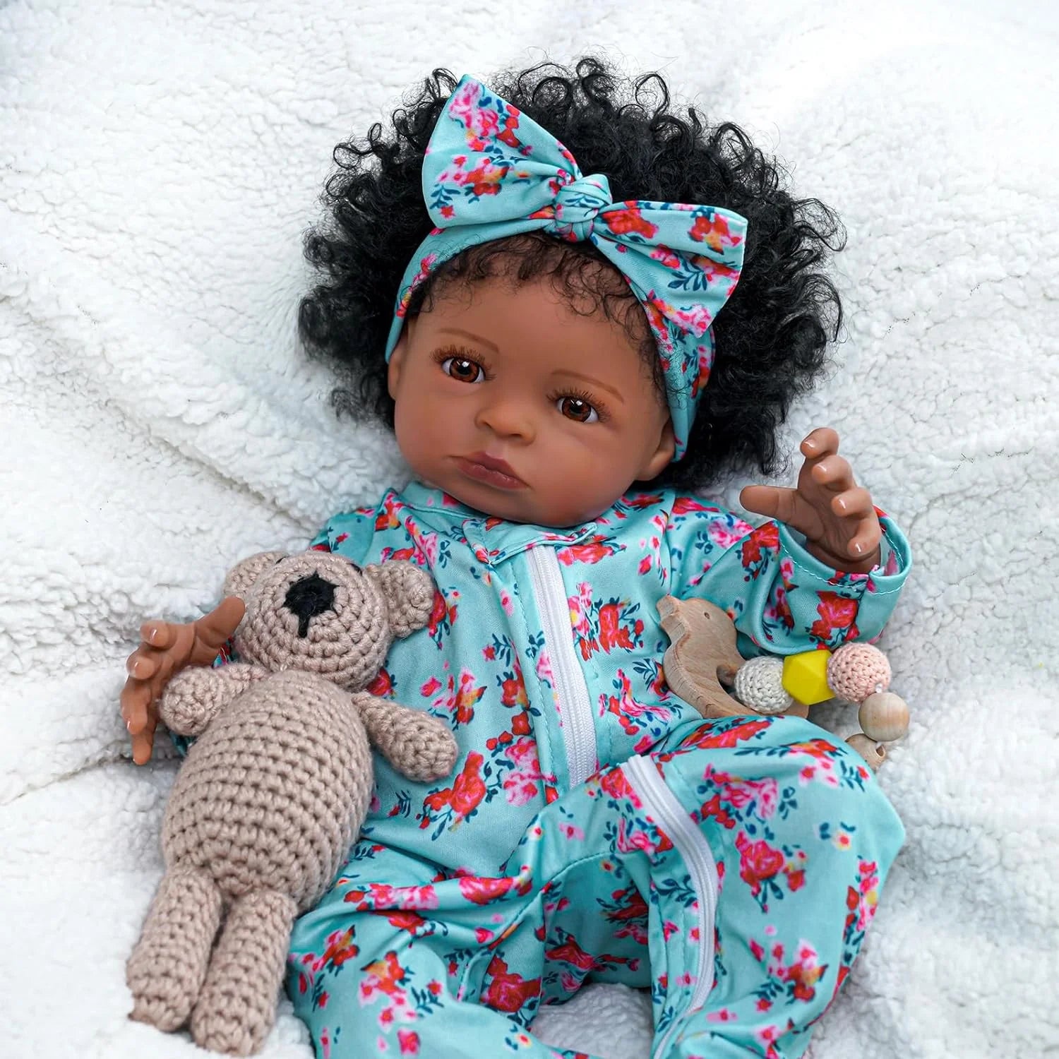 RSG 18-Inch Lifelike Reborn Black Girl - Realistic Newborn Real Life Baby Dolls African American with Clothes and Toy Gift for Kids Age 3+