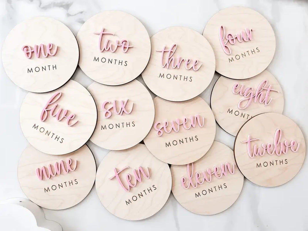 Baby Monthly Milestone Marker, Month Photo Sign Baby, Monthly Wooden Milestone Discs, Baby Shower Gift, Personalized Baby Milestone Acrylic