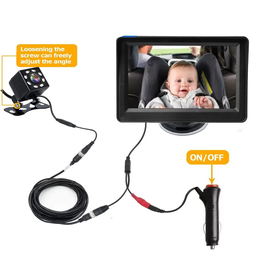 Baby Car Back Seat Camera, 4.3" HD 1080P Monitor Screen Camera Night Vision Infant Mirror