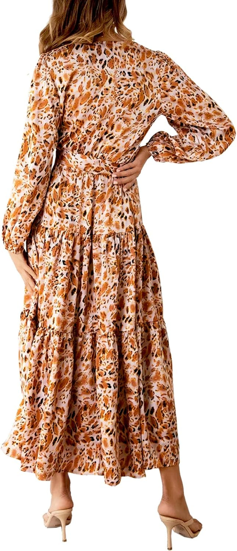 Womens Floral Chiffon Flowy Maxi Dress Wrap V Neck Tie Waist Dresses