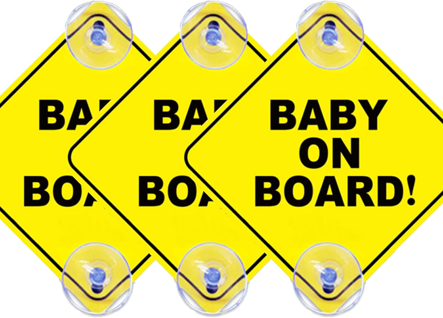 3PCS Baby on Board Signs with Suction Cups, 5"X5" Reusable Baby Safety Warning Decal for Car Windows (2 Suction Cups)