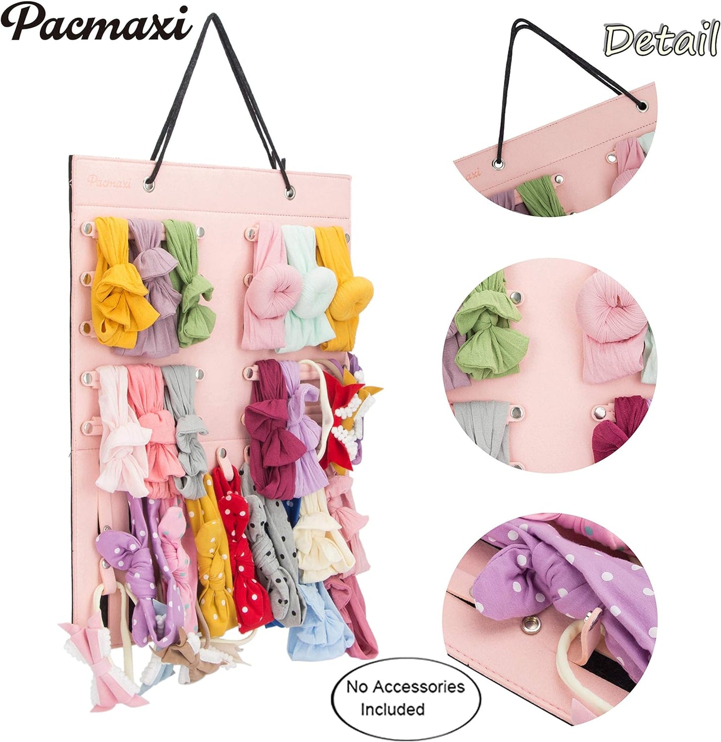 Hanging Baby Girl Headbands Storage Organizer, Newborn Headbands and Bows Holder(10 Snap Band+18 Snaps,Pink)