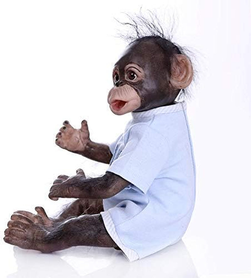 16Inch 40Cm Bebe Doll Reborn Toddler Monkey Crafted in Soft Silicone Cotton Body Realistic Cute Baby Toy (Blue)