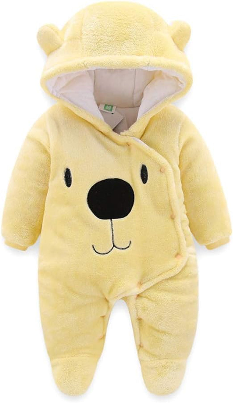 Baby Newborn Snowsuit Winter Hooded Footie Fleece Jumpsuit for Infant Girls Boys