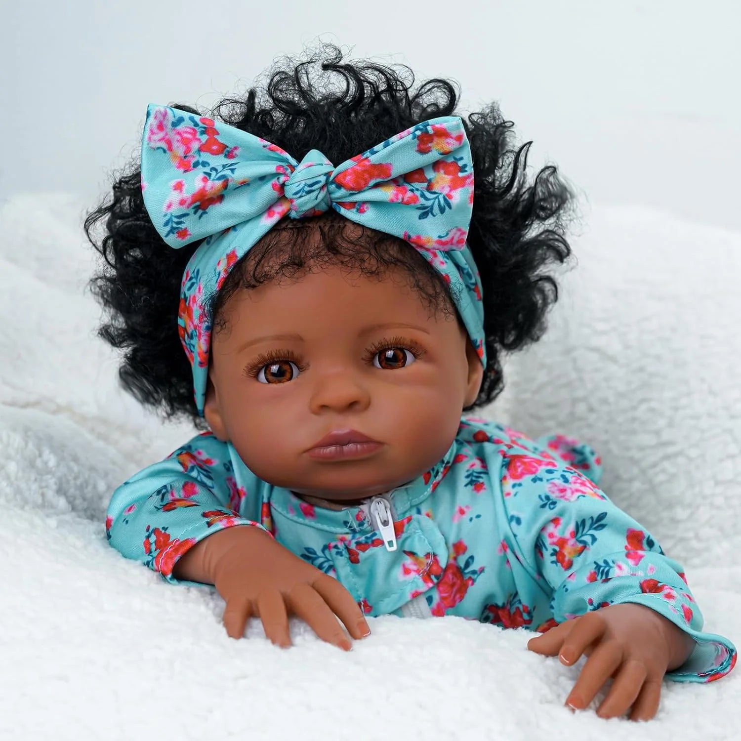 RSG 18-Inch Lifelike Reborn Black Girl - Realistic Newborn Real Life Baby Dolls African American with Clothes and Toy Gift for Kids Age 3+