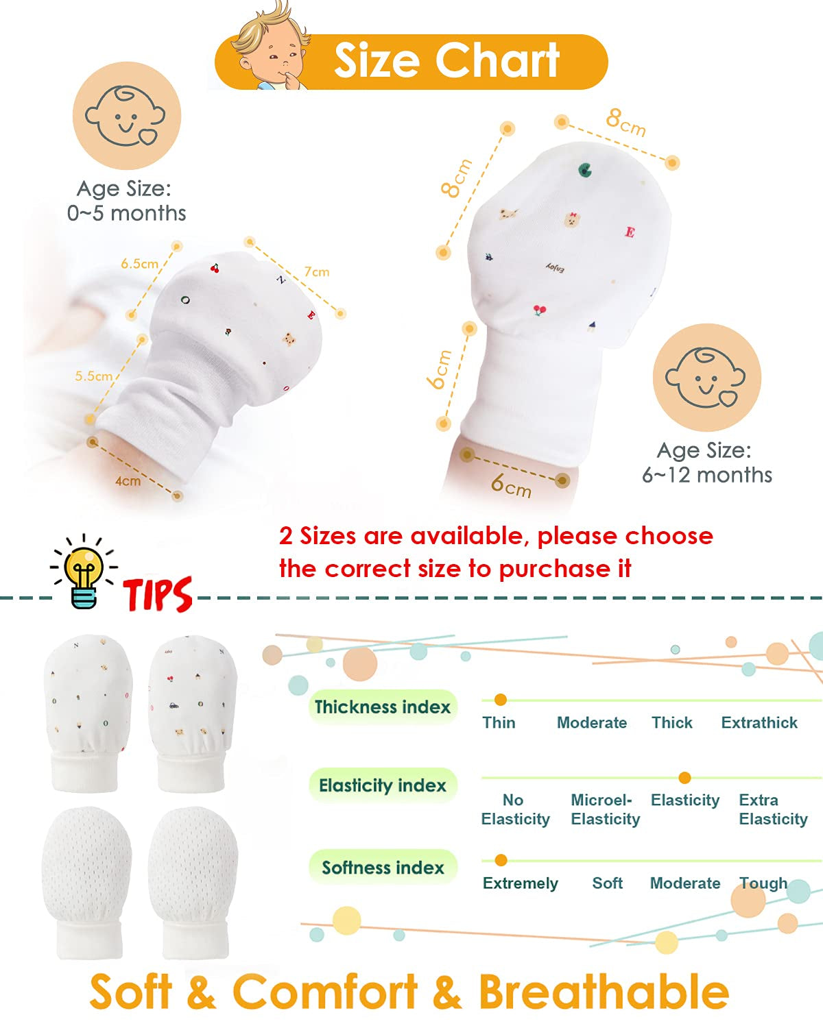 Newborn Baby Mittens anti Scratch Baby Mittens No Scratch Mittens Baby Gloves for 0-6 Months Boys Girls (6 Pairs-S)