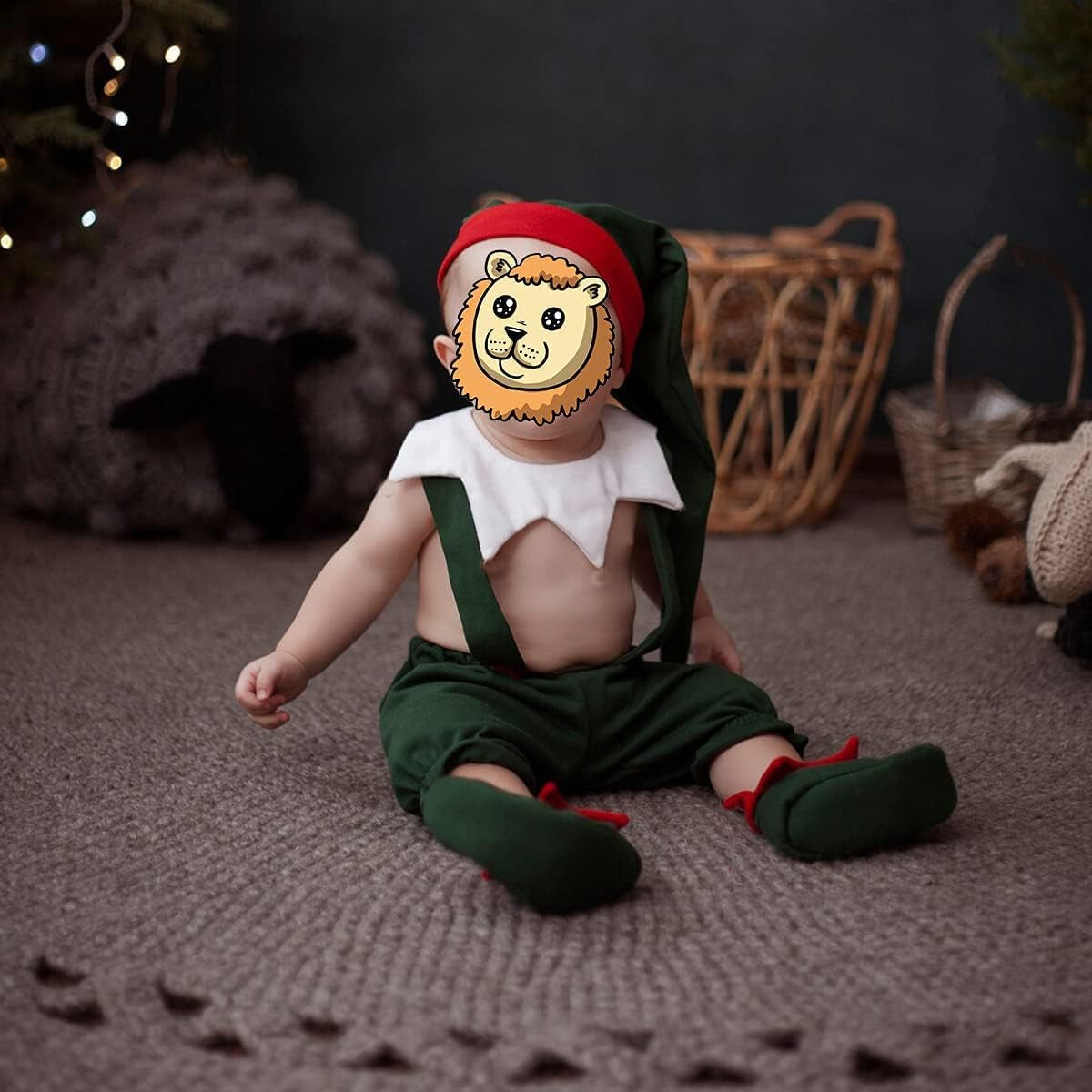 Newborn Baby Christmas Outfit Santa Elf Costume Suspenders Skirt Pants Hat Cosplay Suits for Boys Girls Photo Shoot