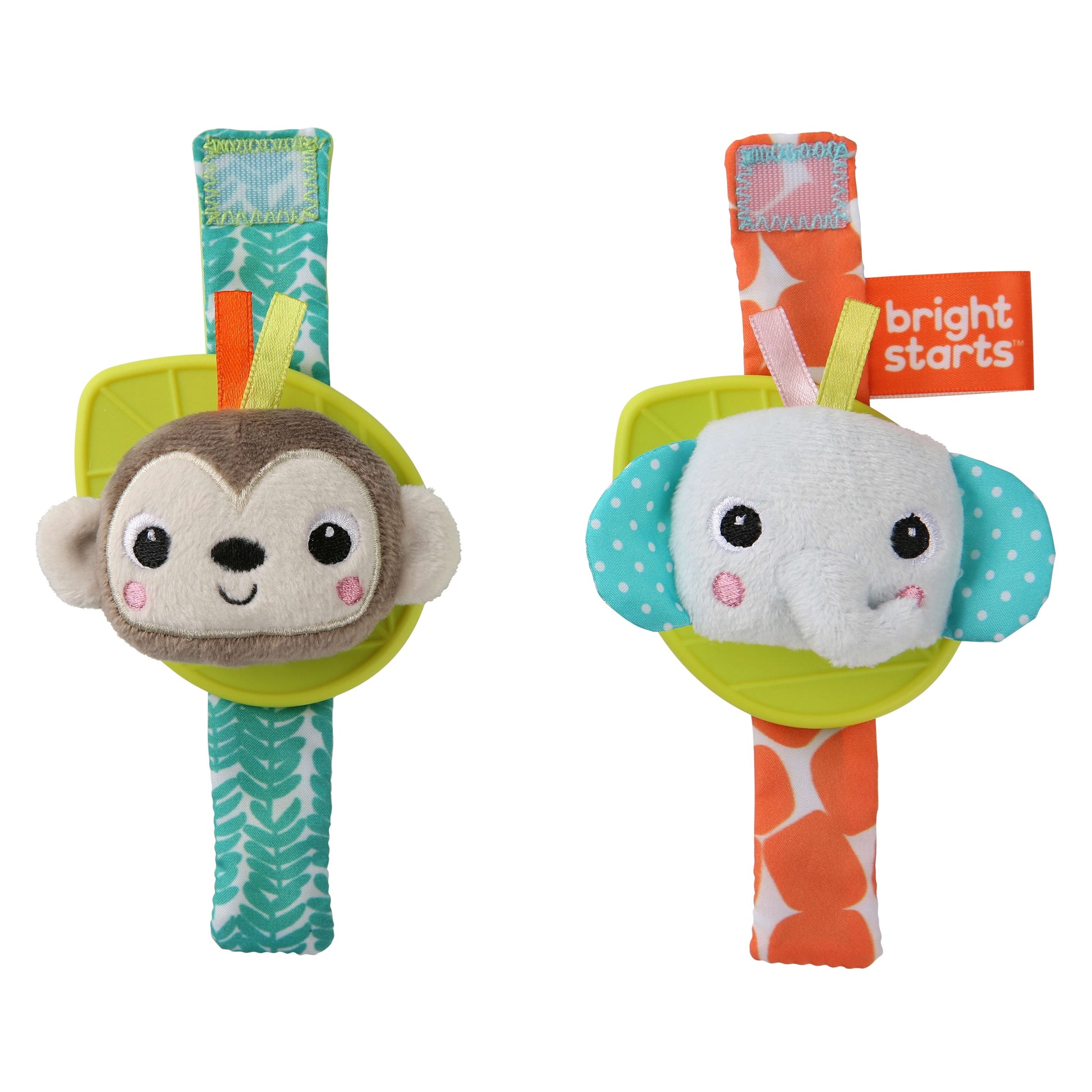 Rattle & Teethe Bpa-Free Baby Wrist Pals Toy - Monkey & Elephant, Ages Newborn+