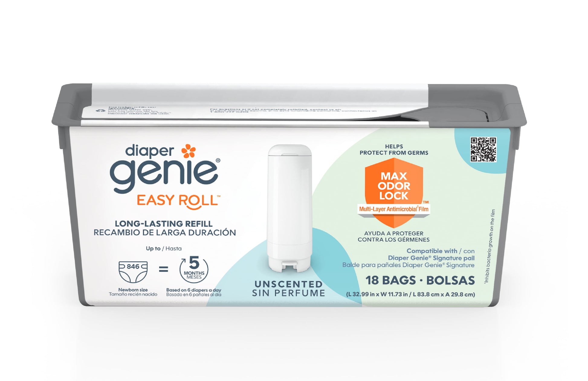 Easy Roll Refill with 18 Bags, Holds up to 846 Newborn Diapers per Refill