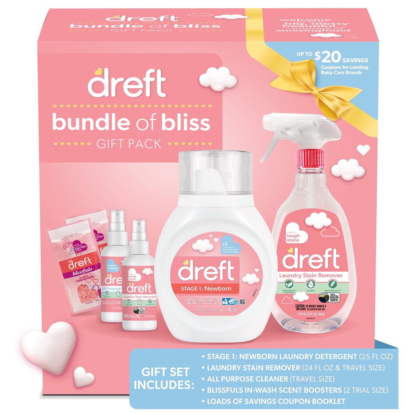 Bundle of Bliss Gift Set with Baby Laundry Detergent and Stain Remover Essentials, 7 Pieces