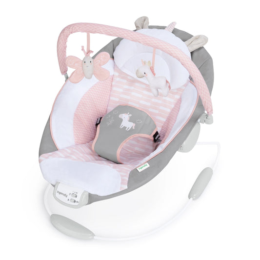 Flora the Unicorn Vibrating Infant Baby Bouncer, Pink