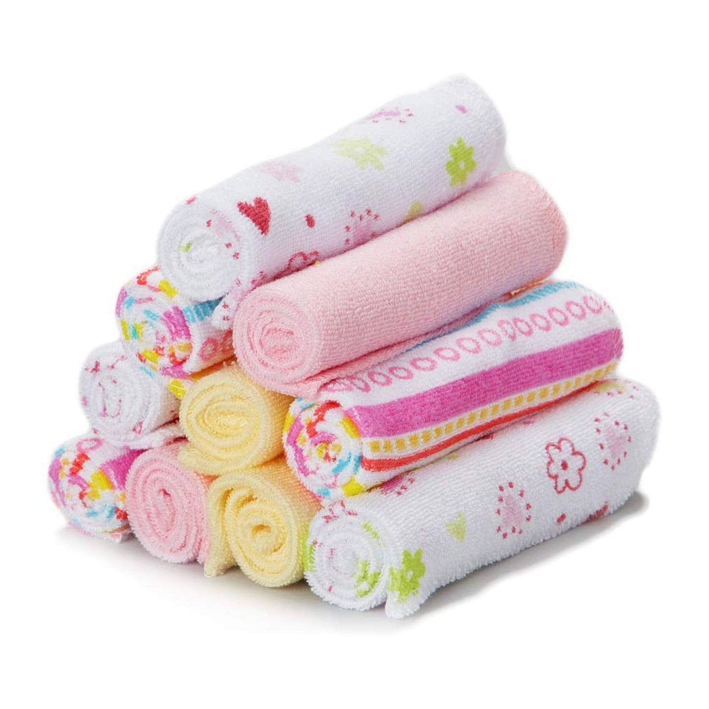 Washcloth Wipes Set for Newborns and Infants, Terry Bathtime Essentials, Pack of 10, Pink Stripes