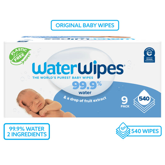 Original 99.9% Water Based Baby Wipes, Unscented, 9 Resealable Packs (540 Wipes) (Select for More Options)