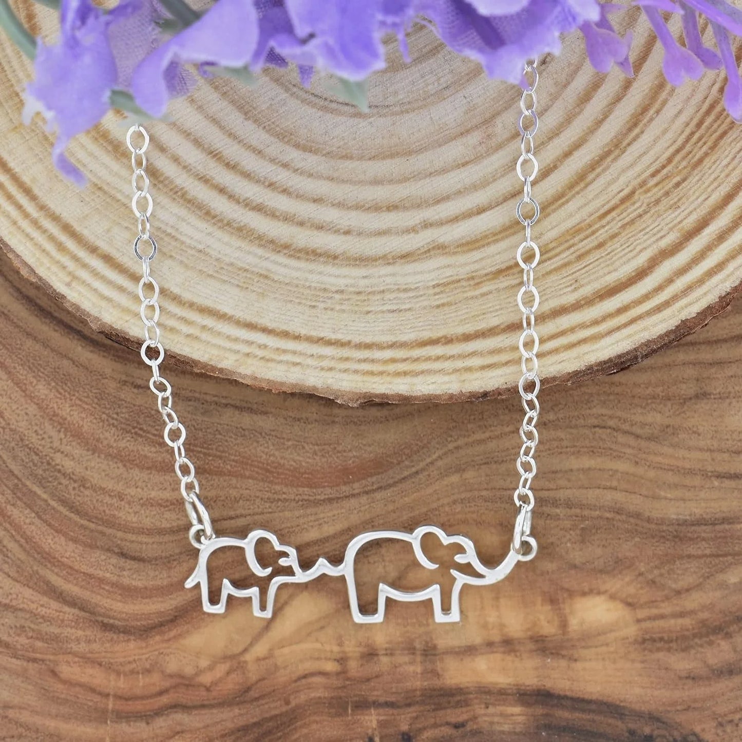 Mom and Baby Elephant Charm on an 18" Sterling Silver Cable Chain. New Mom, Expectant Mother Gift.