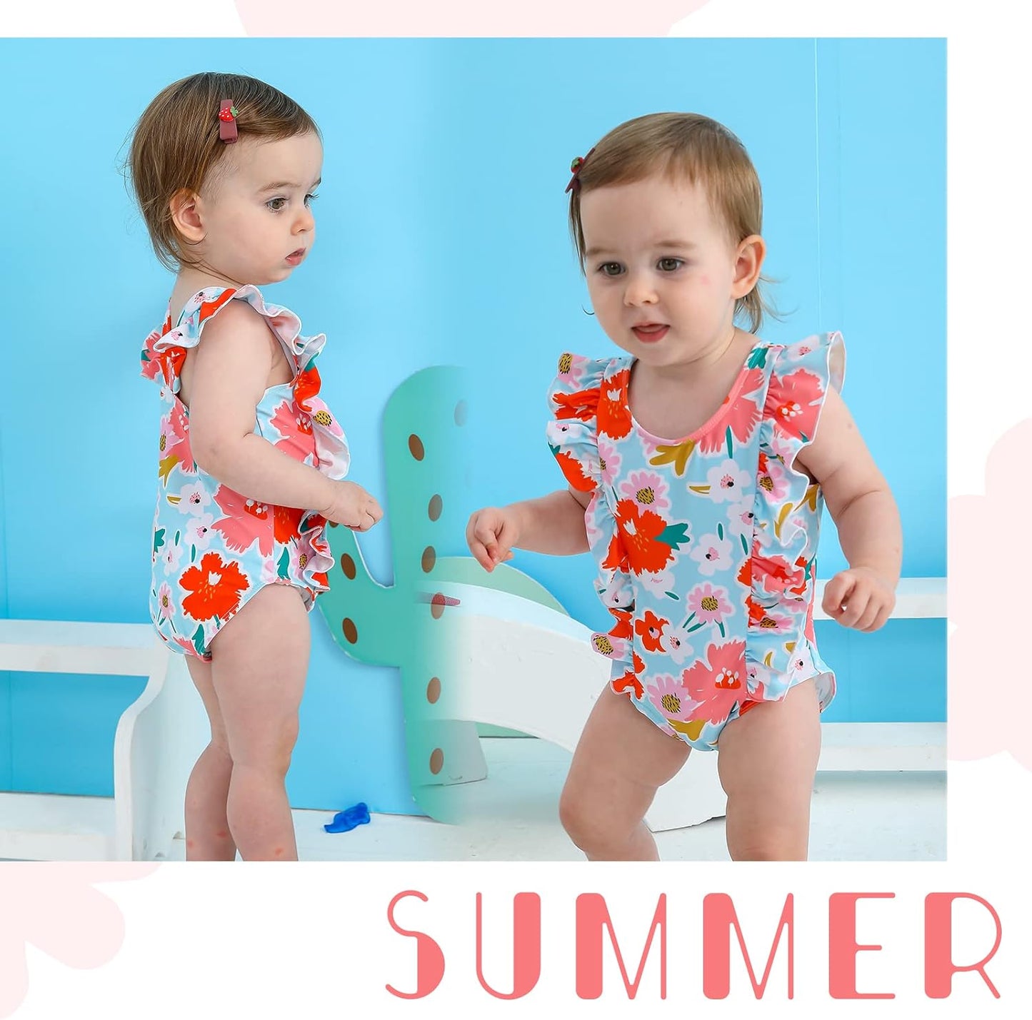 Newborn Baby Girl Ruffle Swimsuit Infant Toddler One Piece Floral Bikini Beach Bathing Swimwear Set