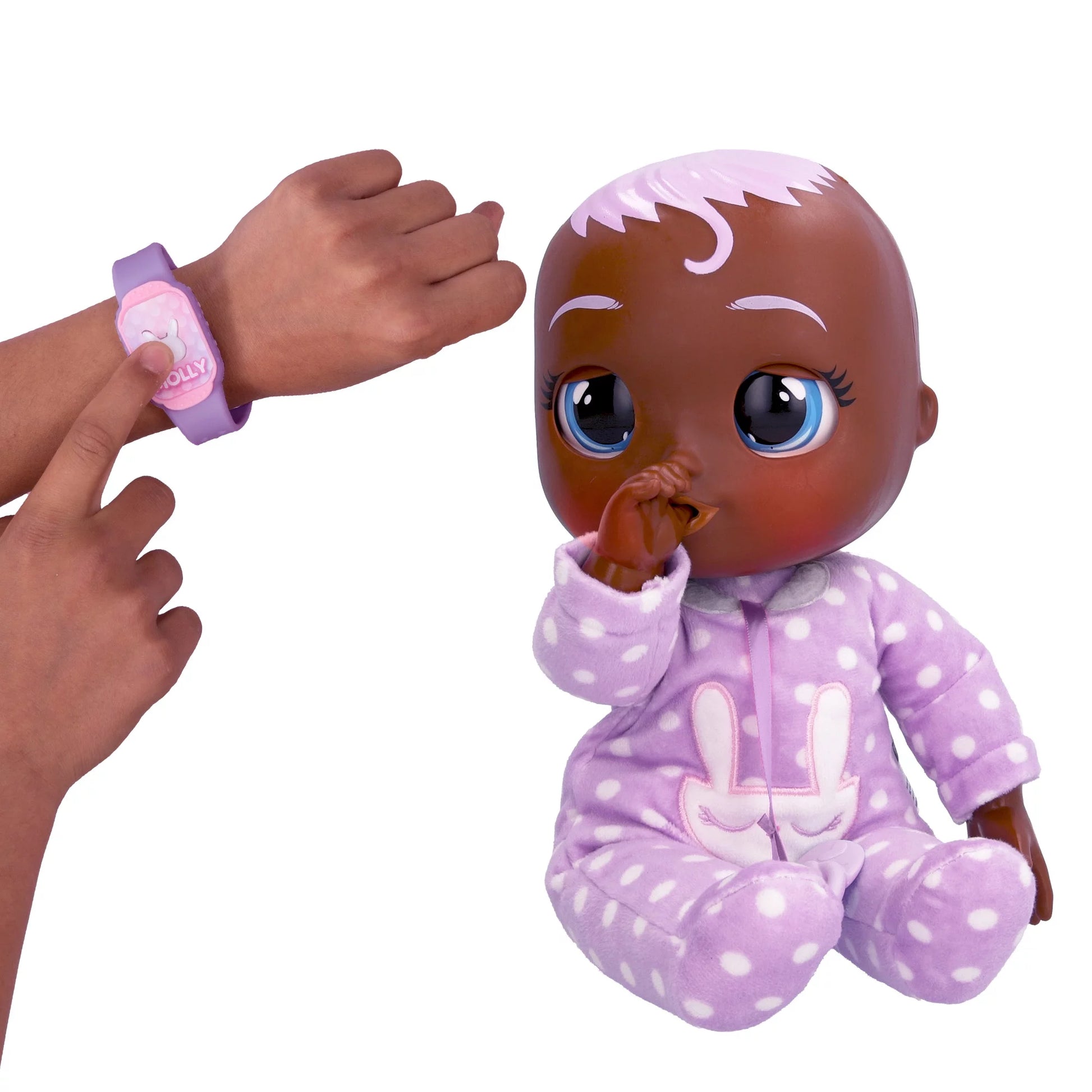 Newborn Molly Interactive Baby Doll with 20+ Baby Sounds and Interactive Bracelet - Kids Ages 18 Months and Up