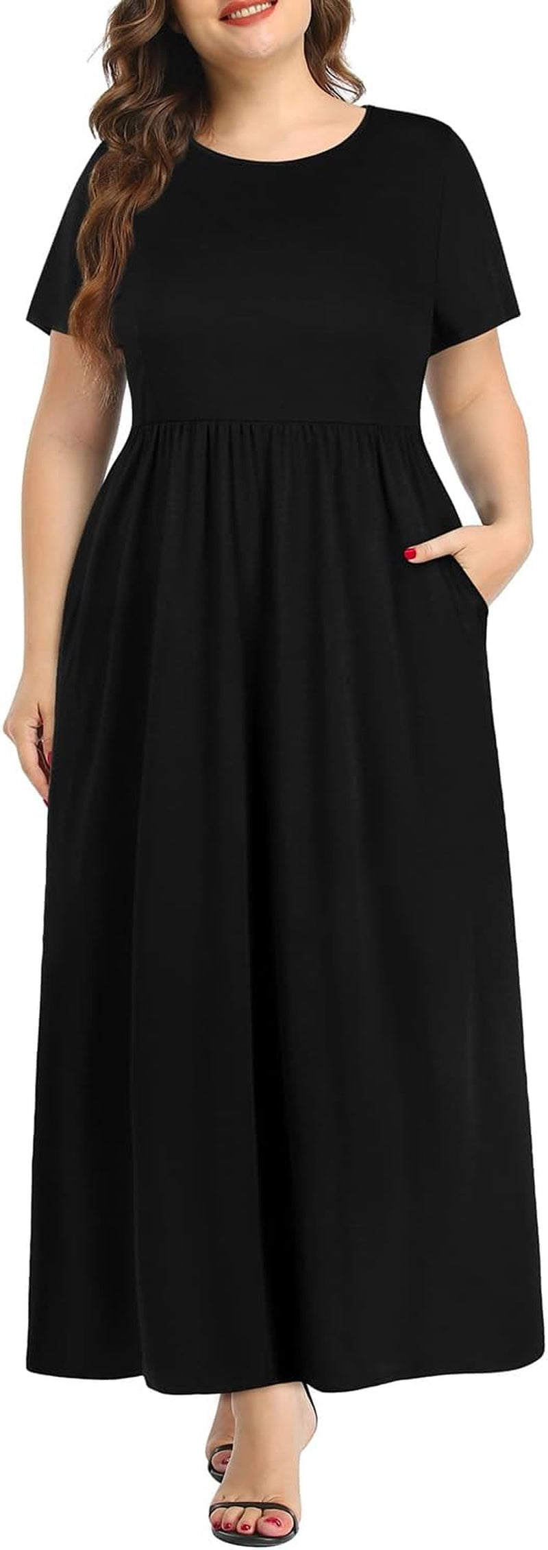 Women'S plus Size Short Sleeve Maxi round Neck Casual Long Dress