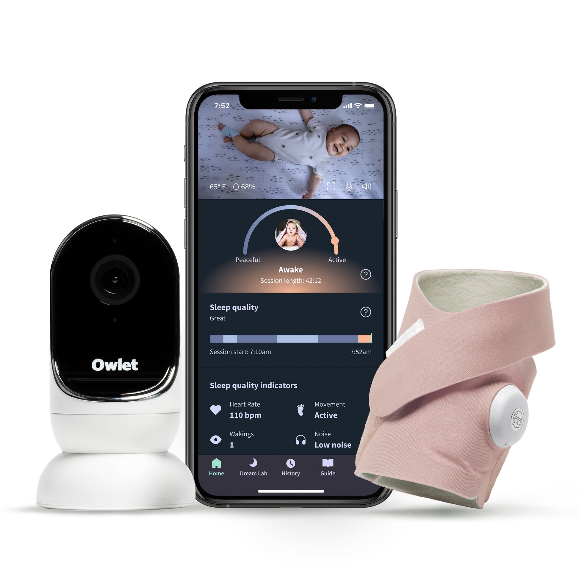 Dream Duo - Smart Portable Video Baby Monitor - HD Video Camera + Sock with Heart Rate, AVG Oxygen Tracker - Dusty Rose