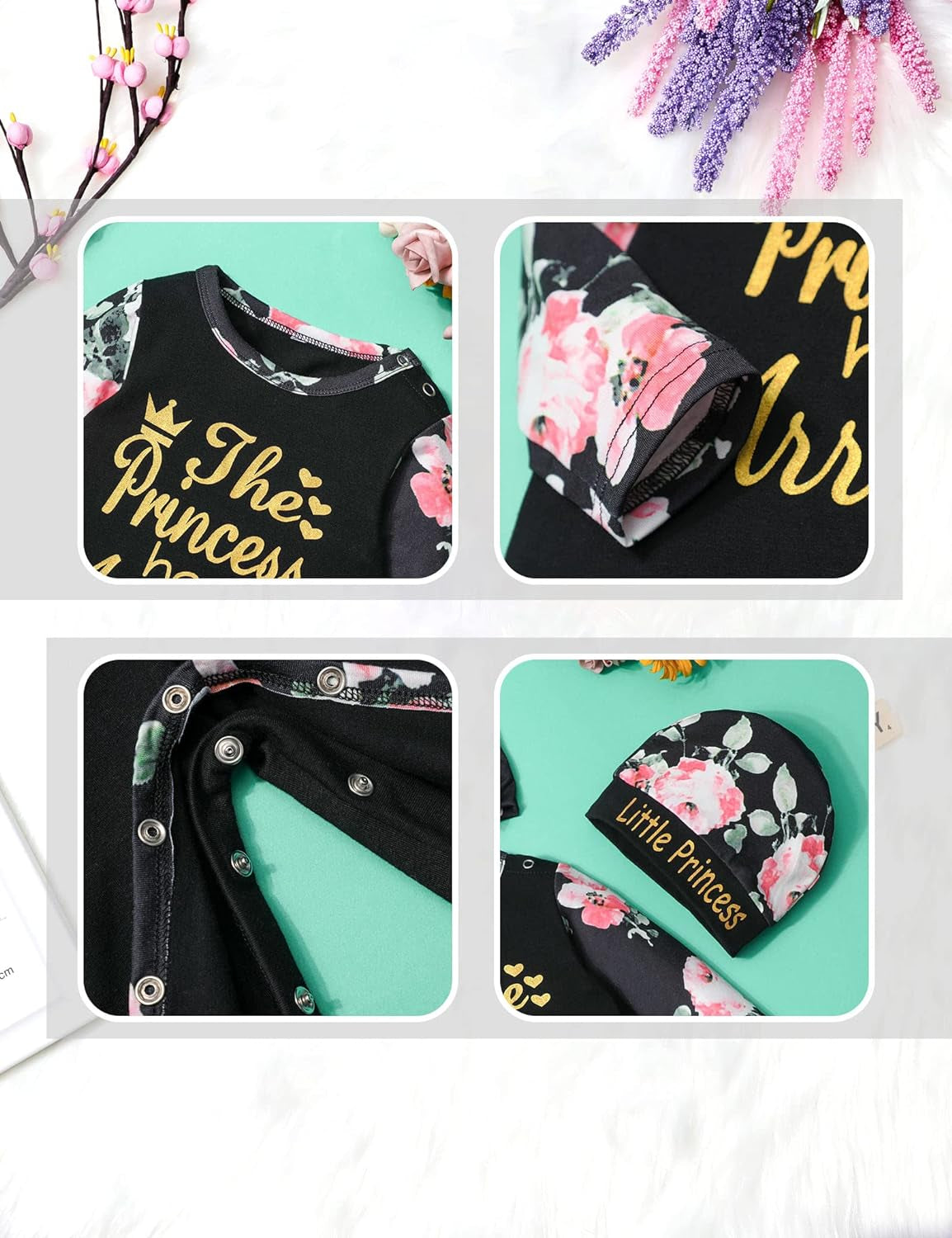 Baby Girl Clothes Cute Floral Infant Newborn Baby Clothes for Girls Letter Print Snap Baby Girl Romper Jumpsuit