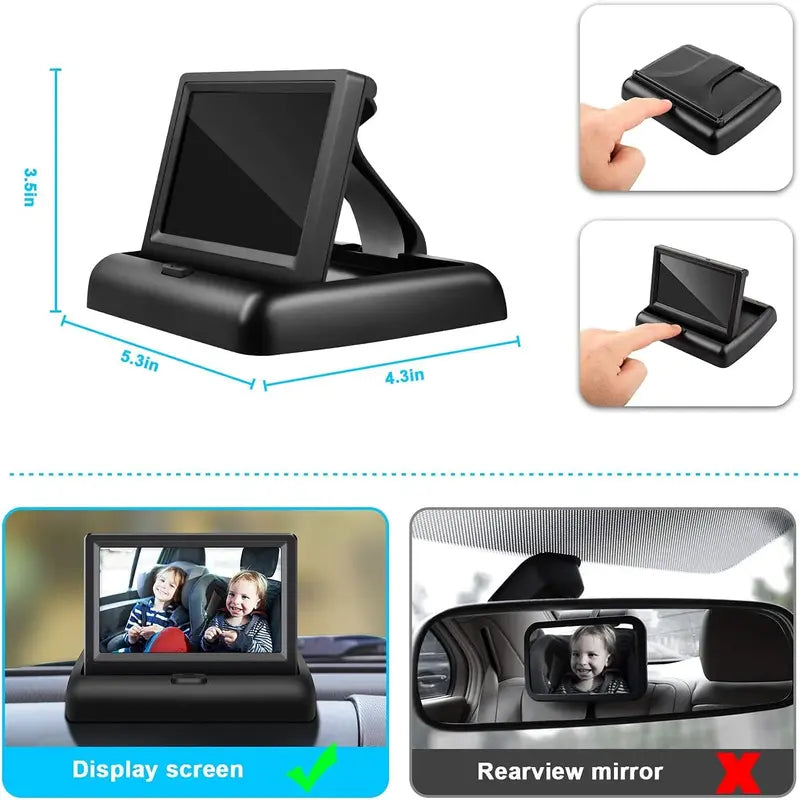 Car Seat Camera, 4.3'' HD Night Vision Function View in Rear Facing Seat Display, Safety Car Seat Mirror Camera Monitored Mirror with Wide Crystal Clear View, 360° Rotation Plug and Play Easy Install Car Monitor 1080P