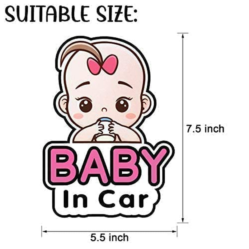 2 Pcs Baby in Car Stickers Sign and Decal for Girl, Baby Car Sticker, Removable Safety Sticker Notice Board, Cute Baby Window Car Sticker, on Board Stickers (Girl Style)