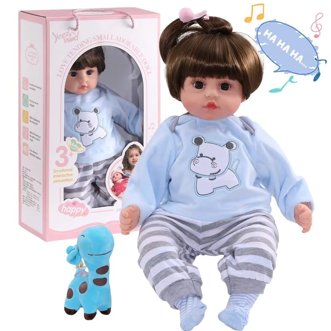 , 18 Inch Interactive Realistic Baby Doll Girl, Soft Newborn Girl Doll with 360°Movable Arms and Legs Accessories for Kids Age 3+, Blue