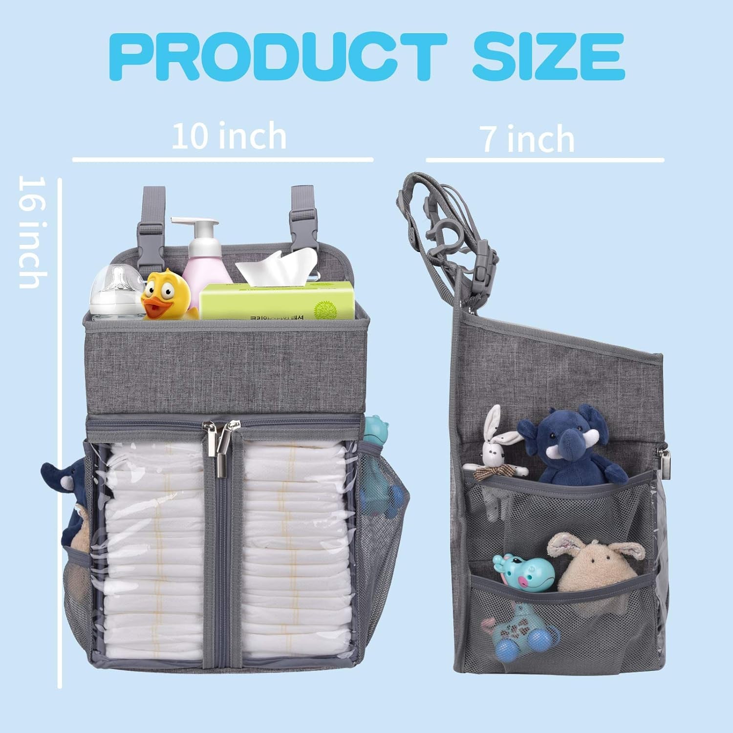 Hanging Diaper Organizer,Baby Diaper Organizer Is Suitable for Hanging on Diaper Table, Nursery, and All Cribs. Baby Supplies Storage Diaper Rack, Diaper Stacker.Gray