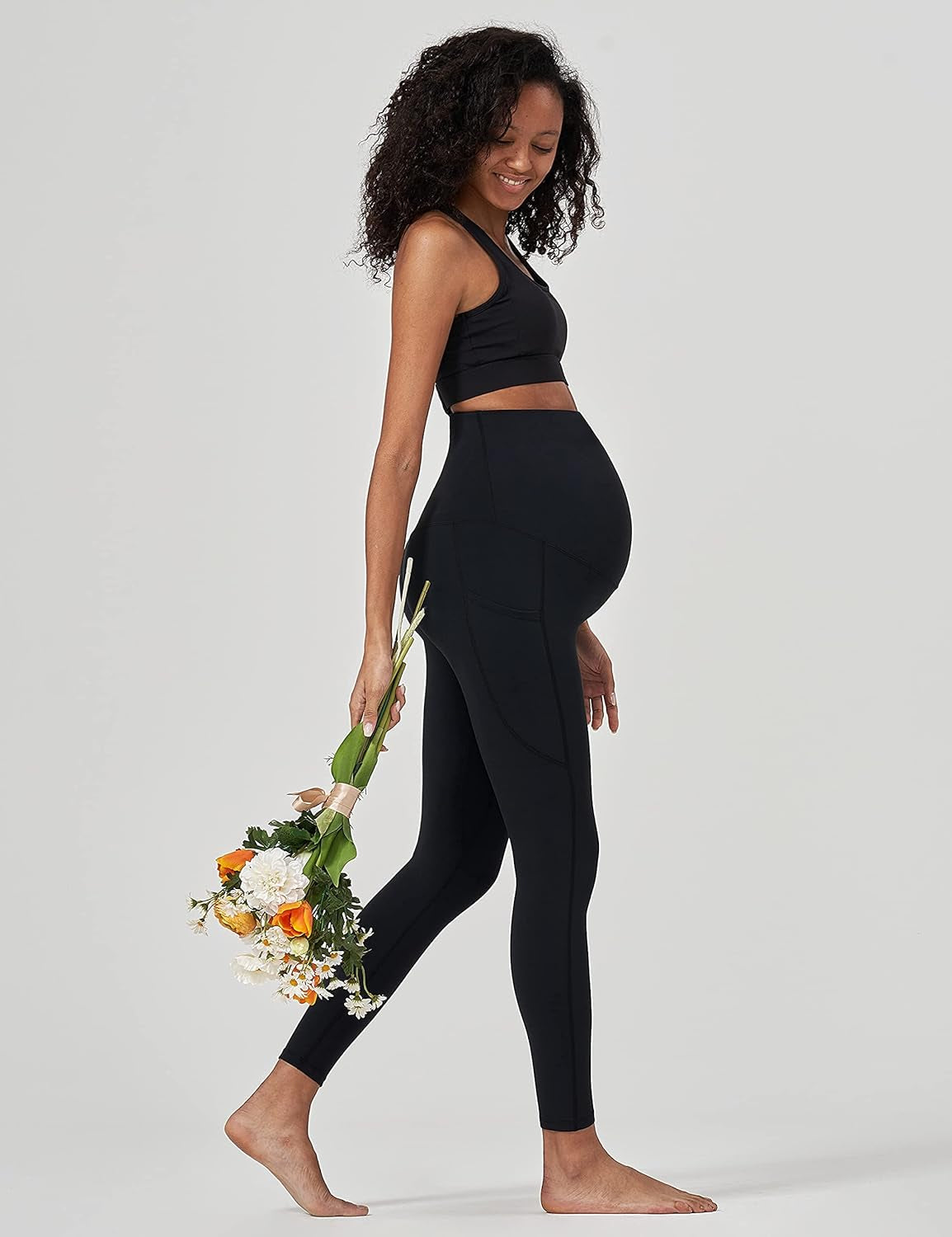 Women'S Maternity Workout Leggings over the Belly Pregnancy Active Wear Athletic Soft Yoga Pants with Pockets