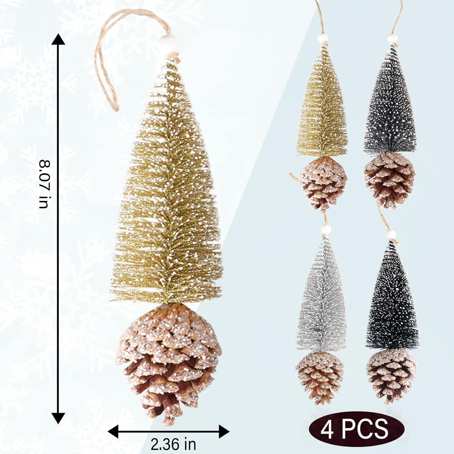 4Pcs Artificial Mini Christmas Trees Cinnamon Pine Cones Upgrade Sisal Trees with Christmas Pine Cones Decor Winter Crafts Ornaments Green Farmhouse Ornaments Hanging Christmas Decorations Outdoor