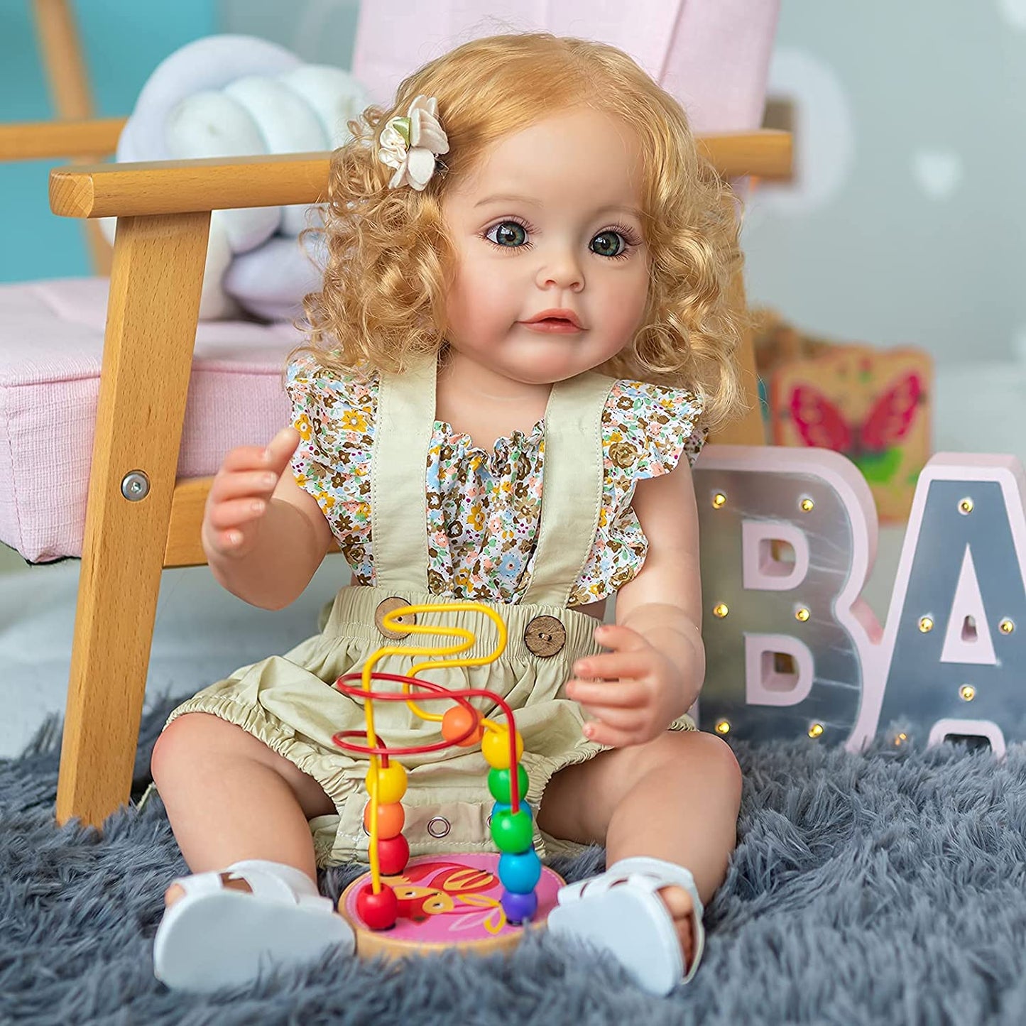 22 Inch Reborn Baby Dolls Soft Silicone Vinyl Lifelike Toddler Dolls with Blonde Hair Washable Girls Toy Best Birthday for Kids Age 3+