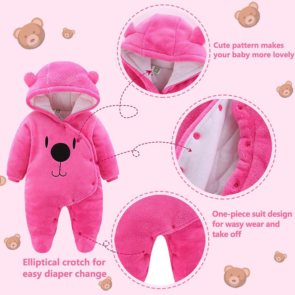 Baby Newborn Snowsuit Winter Hooded Footie Fleece Jumpsuit for Infant Girls Boys