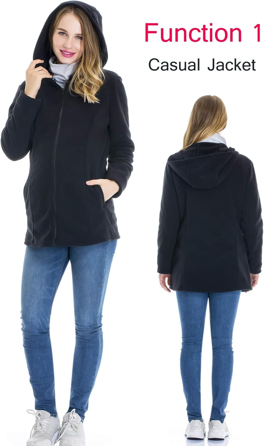 Women'S Fleece Zip up Maternity Baby Carrier Hoodie Sweatshirt Jacket