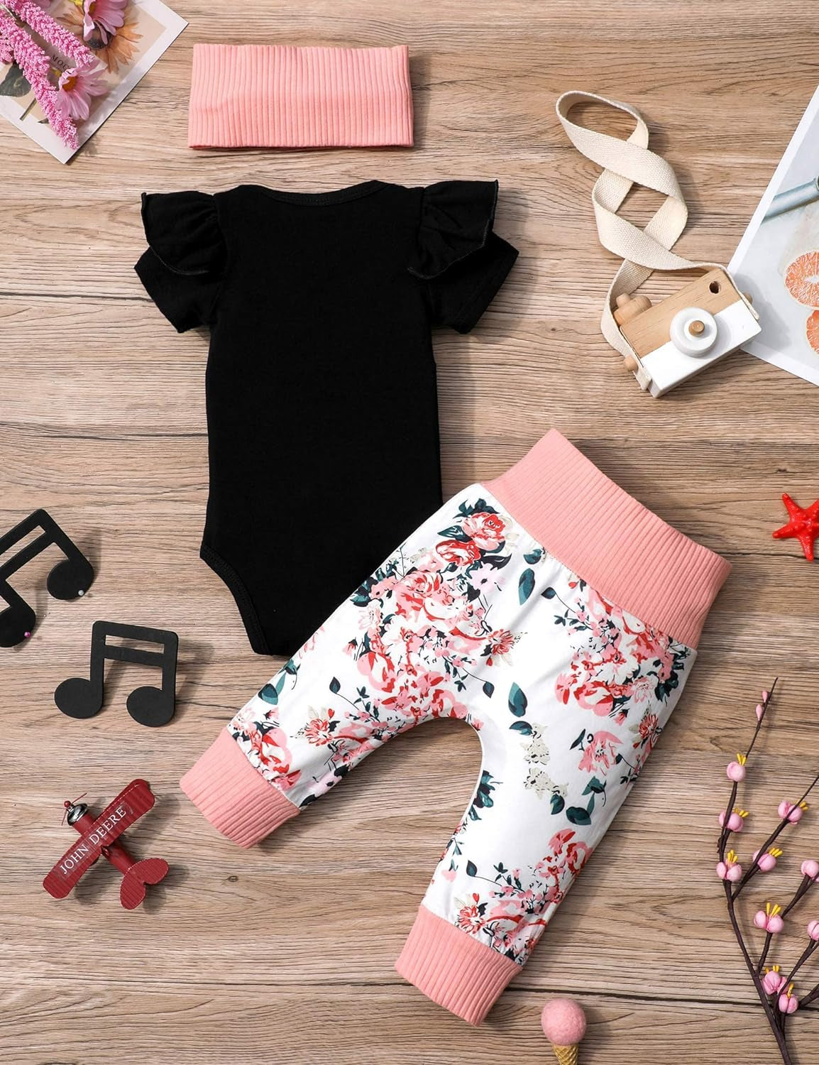 Newborn Baby Girl Clothes Letter Romper Pants Headband Cute Infant Outfits Cotton Baby Clothes for Girls