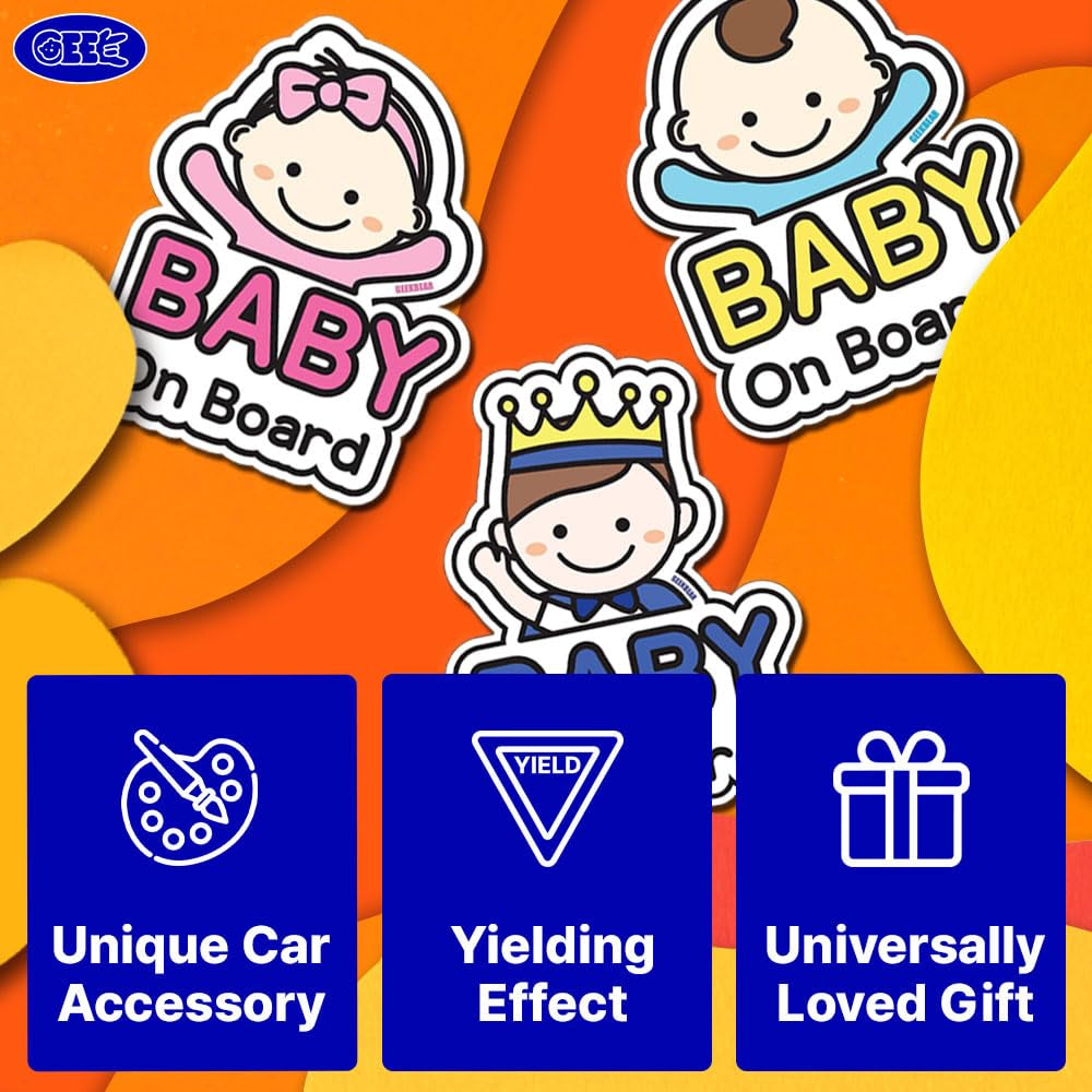 Baby on Board Car Sticker - Character Design, Reflective, Weather-Resistant (01. Basic Boy)