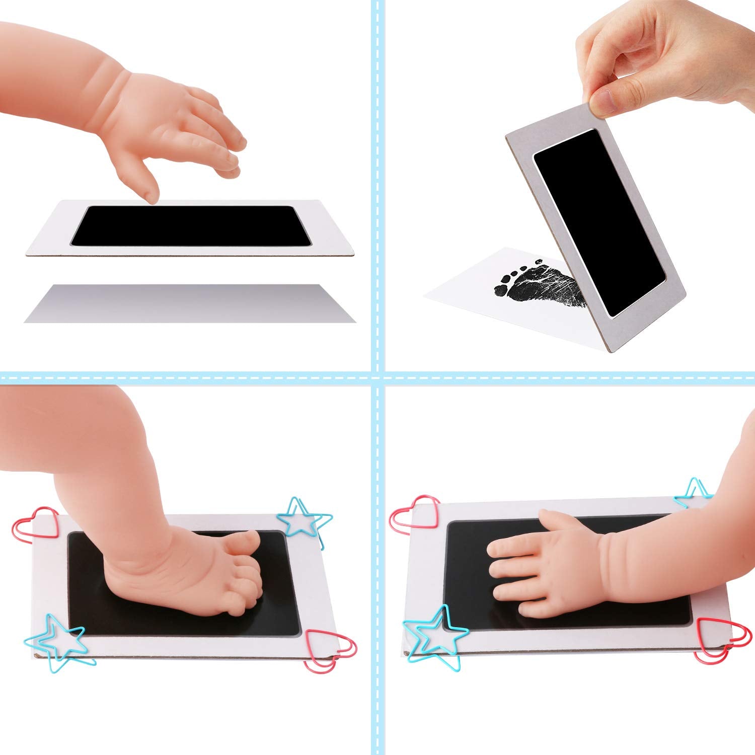 Baby Footprint Kit Hand Footprint Kit Dog Paw Print Kit Clean Touch Ink Pad Inkless Hand and Footprint Kit Handprint Kit Baby Registry Search with 4 Ink Pads and 8 Imprint Cards