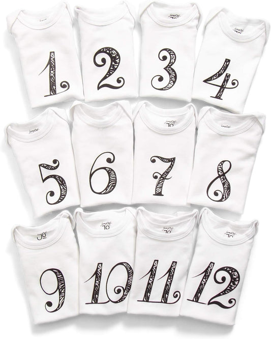 - Seize the Moment Baby Milestone Onesies, 1 through 12 Bodysuit Set with Numbers, Newborn Essentials