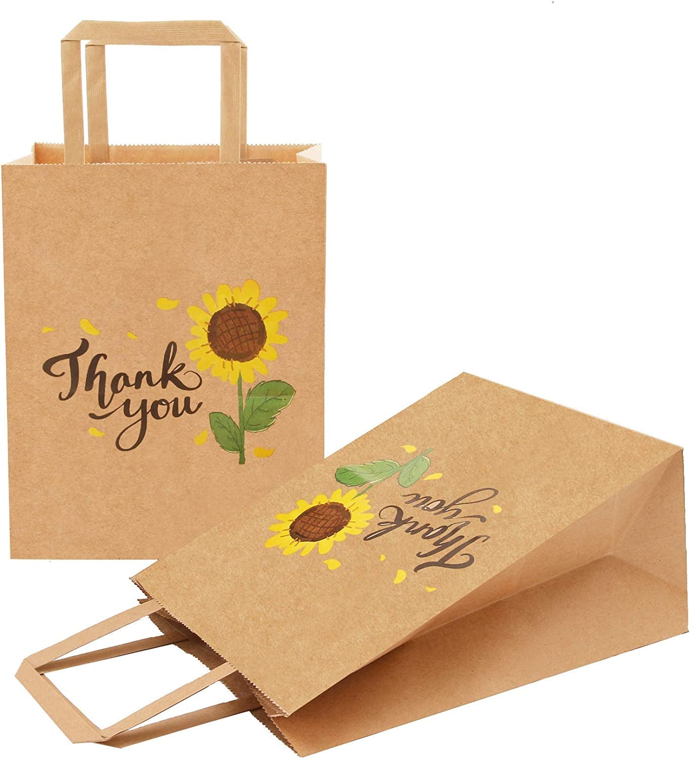 50Pcs 10X8X4.7 Thank You Gift Bags Bulk, Thank You Bags for Business Small, Sunflower Paper Gift Bags with Handles Bulk, Thank You Paper Bags with Handles Bulk, Small Gift Bags Retail Bags (B)