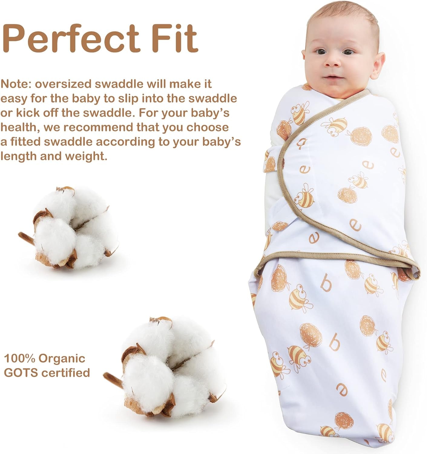 Soft & Breathable Baby Swaddle Blanket for 0-3 Months, Organic Cotton Baby Sleep Swaddle Sack, Newborn Swaddle Bag 0-3 Months with Baby-Friendly Hook & Loop Fatsener