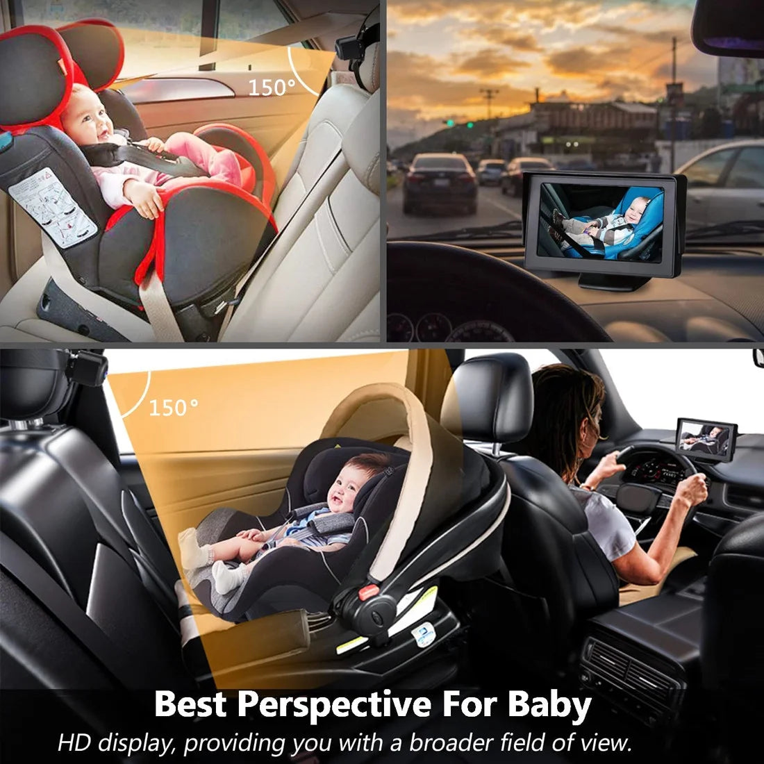 Baby Car Back Seat Camera, 4.3" HD 1080P Monitor Screen Camera Night Vision Infant Mirror