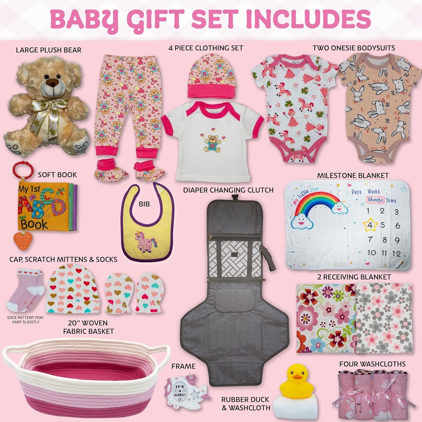 Bundle of Joy Deluxe Baby Girl Gift Set, Baby Layette Set with New Baby Essentials, Baby Gift Basket for Expecting Moms, Pink - Nikki’S Gift Baskets