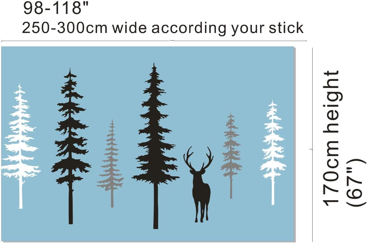 Large Forest Pine Tree with Deer Wall Decals Woodland Trees Wall Sticker for Nursery Room Art Kids Room Bedroom Decoration Forest Tree Animal Wall Mural AM11 (White+Gray+Black W/Deer)