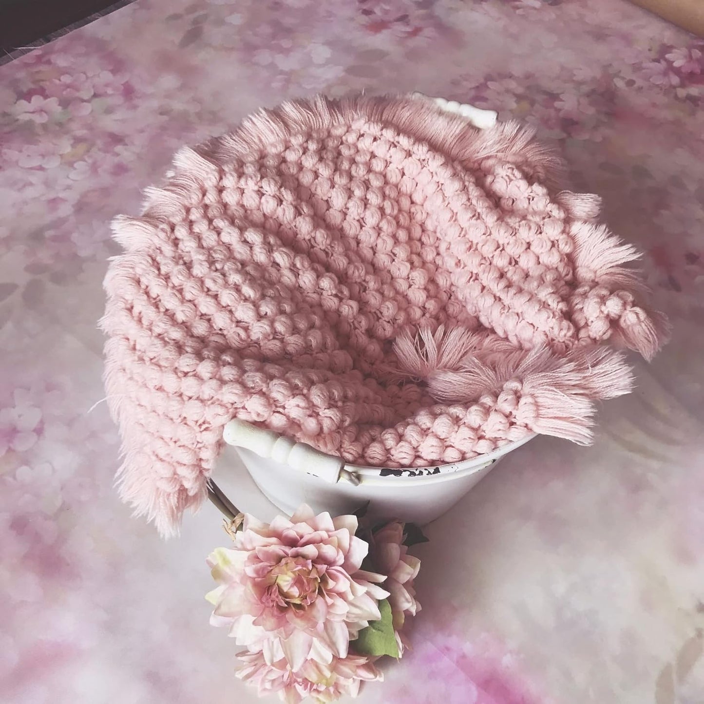 Baby Photography Props Basket Braid Wool Wrap Newborn Photo Shoot Baskets Filler Posing Stuffer Background Blanket (Pink)