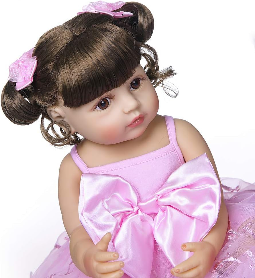 Reborn Baby Doll 22 Inch Silicone Full Body Vinyl Baby Girl Reborn Toddler Dolls Life Size Baby Dolls Big Eyes Long Hair with Pink Clothes for Kids Birthdays Gifts Toy